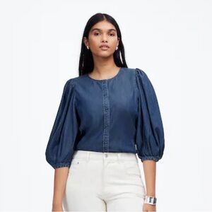NWT Madewell Denim puff sleeve Top size 6 ~ $88